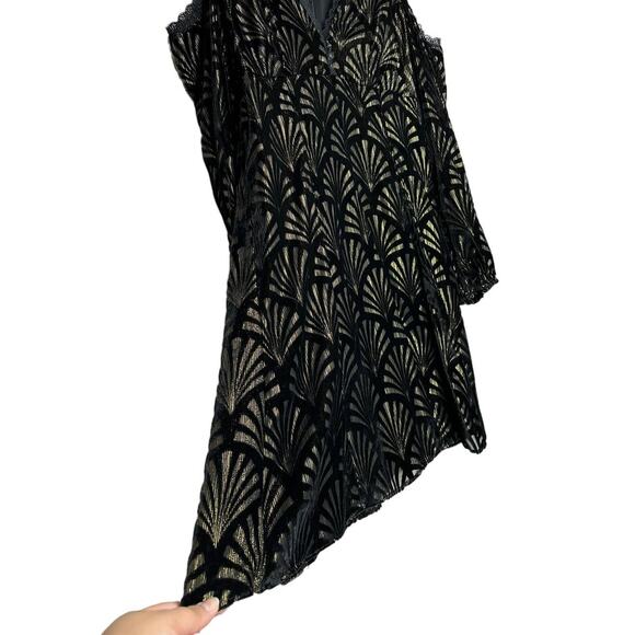 Alice + Olivia Arla Cold Shoulder Black and Gold Fit and Flare Mini Dress Size 2 - Picture 8 of 12